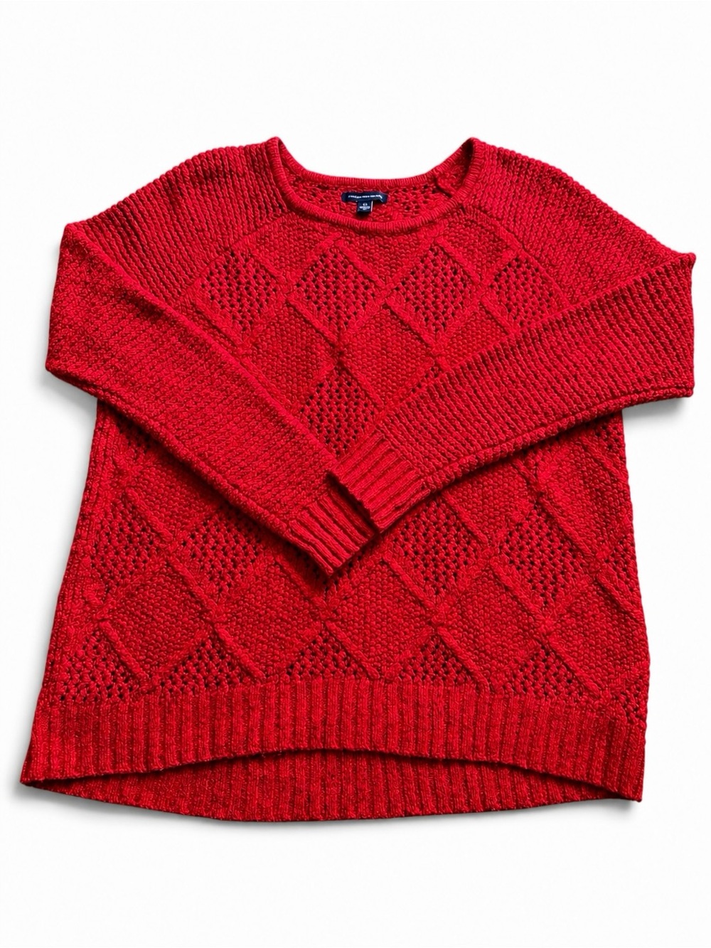 American Eagle Outfitters Red Diamond-Textured Crewneck Sweater